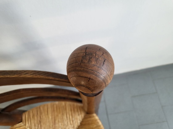 Image 1 of Vintage Charles Dudouyt eikenhouten en rieten stoel uit de jaren 1940, model 4S0.