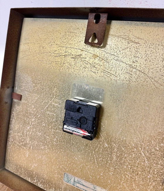 Image 1 of Grijze roestige industriële vierkante wandklok van Pragotron, jaren 70