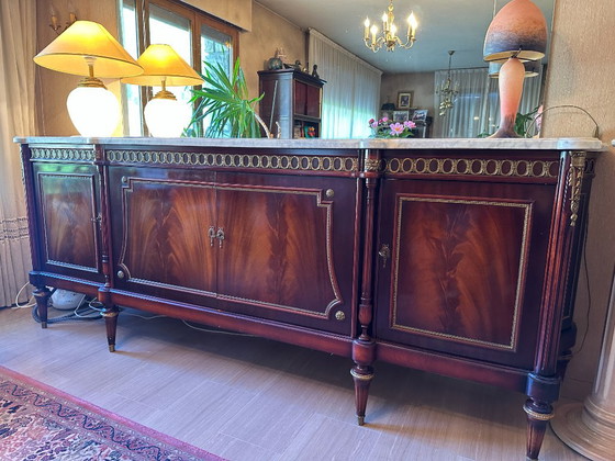 Credenza (enfilade) in stile Luigi XVI, Credenze con vetrina, Legno, Marmo, Multicolore (foto 6 di 8)
