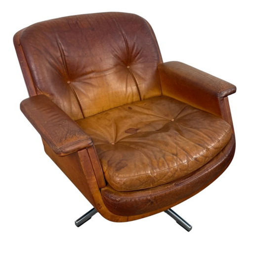 Set di poltrone girevoli vintage in pelle color cognac di Eugen Schmidt