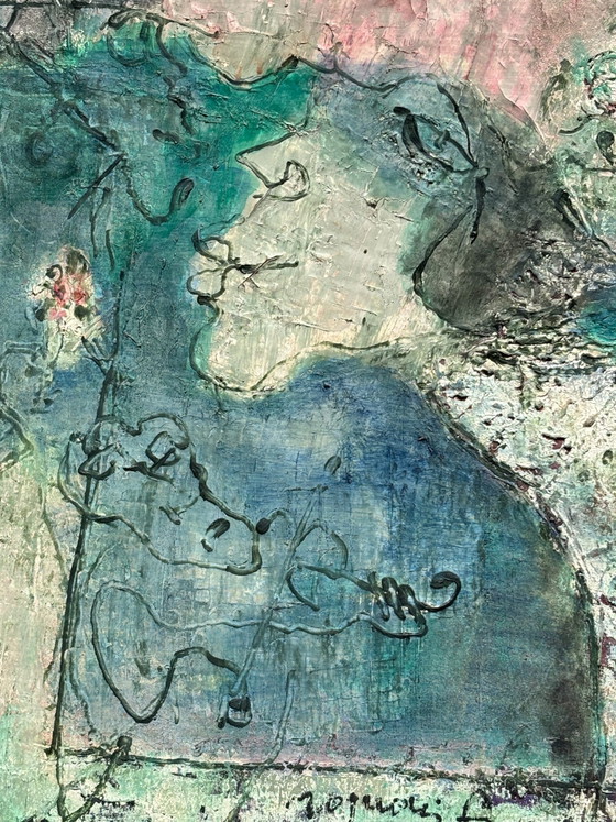 Oil on Canvas by Franco Rognoni, 'Lady with Suitors', 1974 – Paintings & Drawings, Modern (photo 3 of 10)