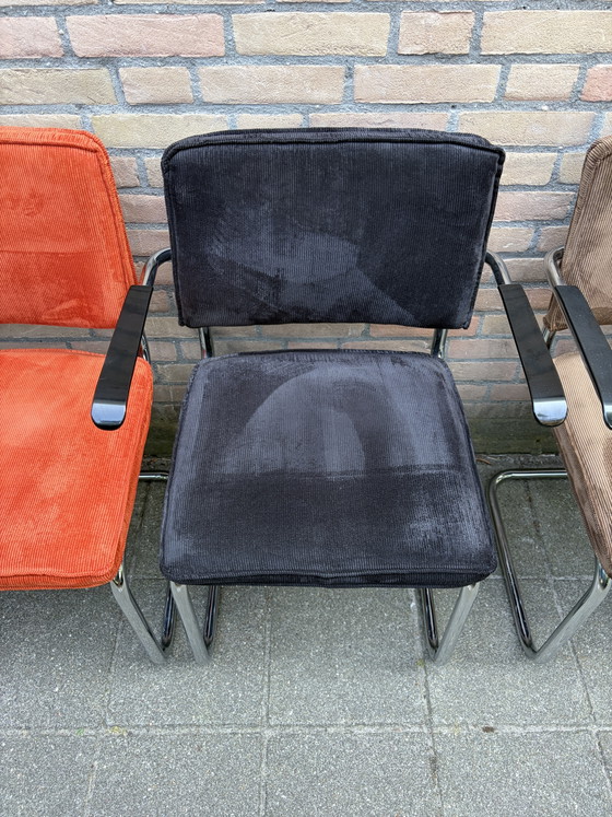 🪑🔥 6 Zuiver Ridge Rib Fabric Chairs – Dining chairs, Chrome, Wood (photo 4 of 7)