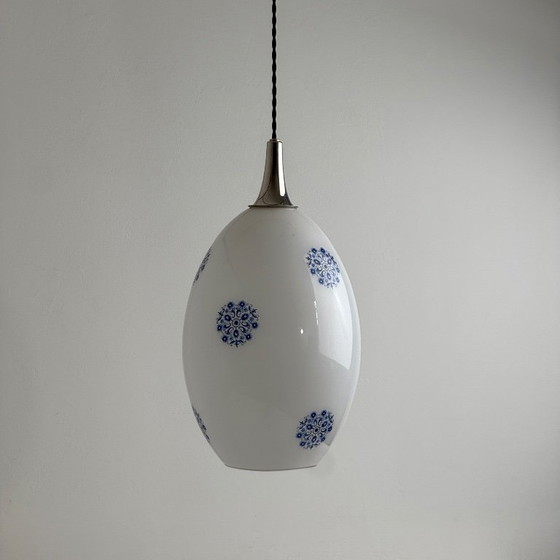 Large Vintage Ovoid Opaline Pendant Lamp 1970 – Glass (photo 2 of 11)
