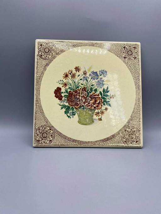 Enameled Metal Trivet, Peony and Cornflower Bouquet in a Basket – decoratieve objecten, Rubber