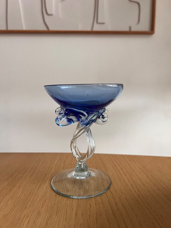 Image 1 of Vetro soffiato a mano su piede blu Jozefina Krosno