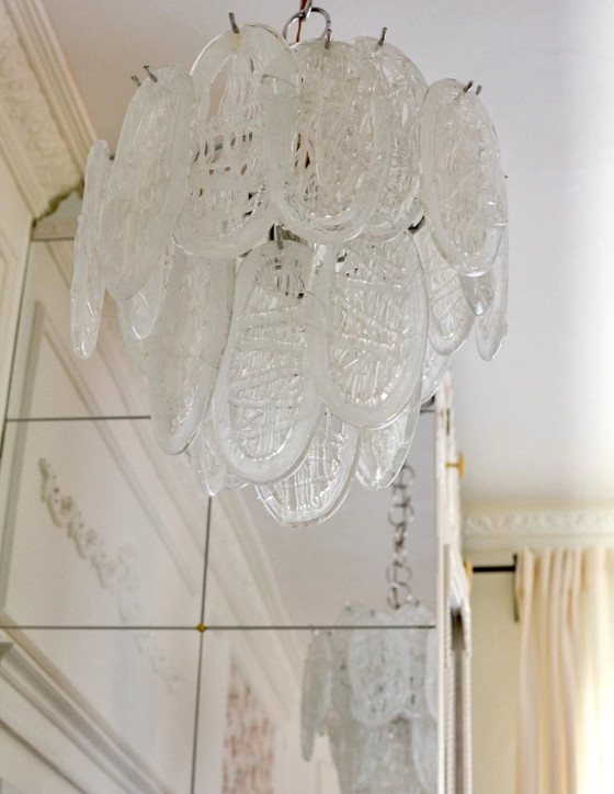 Vintage Kroonluchter van helder Murano glas met bladeren, chromen Italiaanse hanglamp, jaren 70 (photo 10 of 10)