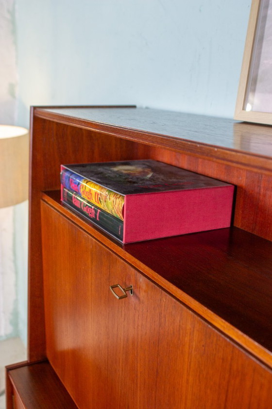 Image 1 of Vintage teakhouten secretaire, hoge kast, dressoir, dressoir, midden 20e eeuw