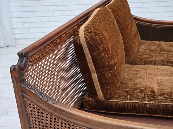 Image 1 of 1930-35s, Danish 3-seater sofa, furniture velour, furniture mesh, carved ash wood.