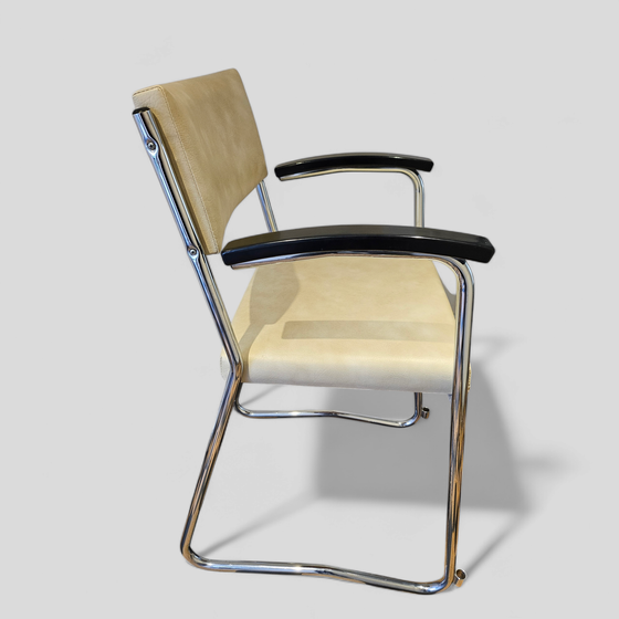 Image 1 of vintage chrome leather bar stool chair Bauhaus van der Stroom armchair