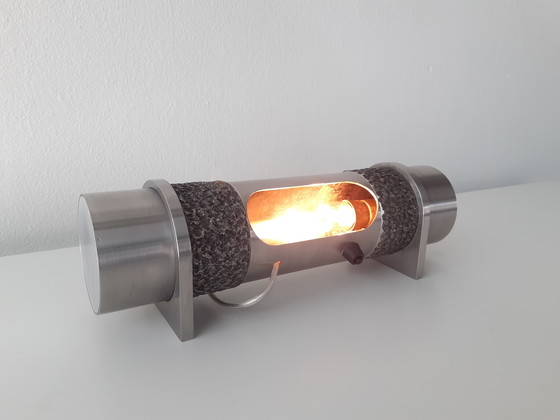 Image 1 of Bijzondere stalen vintage cilinder lamp, sfeervolle brutalist tafellamp