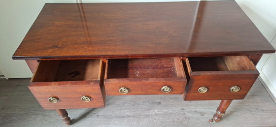 Antieke Mahoniehouten Schrijftafel of Bureau – Wood, Brass (photo 7 of 9)