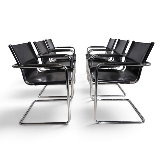 Matteo Grassi Set of 6 Visitor Chairs, Leather/Chrome Dining Chairs, 1970 (photo 2 of 20)