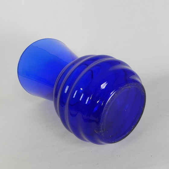 Image 1 of Art Deco vase with ribbed base, cobalt blue, 1930s