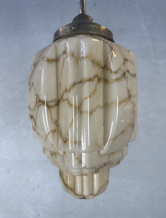 Grattacielo Art Déco - opalina marmorizzata, Lampade a sospensione, Vetro, Ottone, Marrone (foto 4 di 9)
