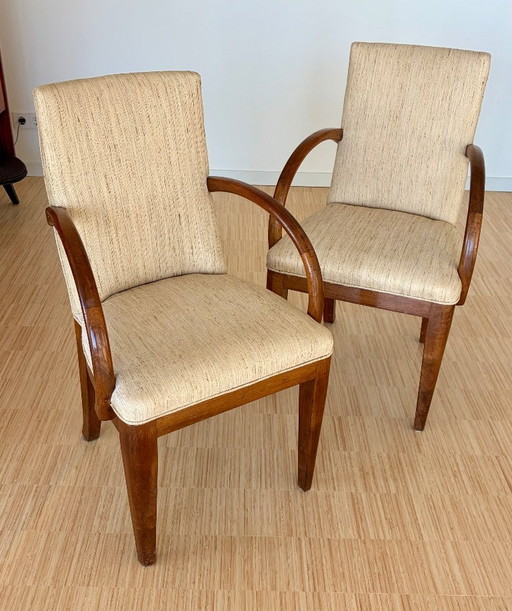 Pair 1930s Art Deco beachwood armchairs