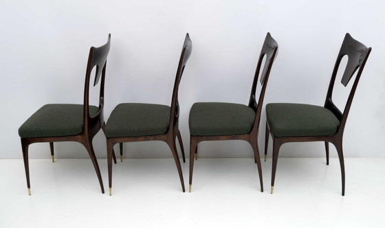 Image 1 of Ico & Luisa Parisi MidCentury Modern Italian Walnut and Bouclè Dining Chairs 50s