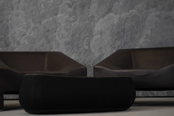 Image 1 of Ensemble en cuir Malmo et pouf Fjord de Patricia Urquiola pour Moroso, Italie, années 2000