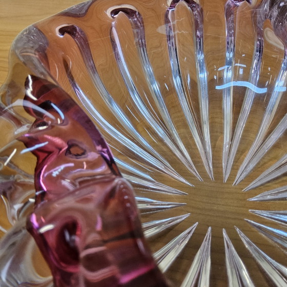 Image 1 of Vintage grote roze kristallen asbak/schaal (Muranoglas) (Val Saint Lambert) cranberry kleur