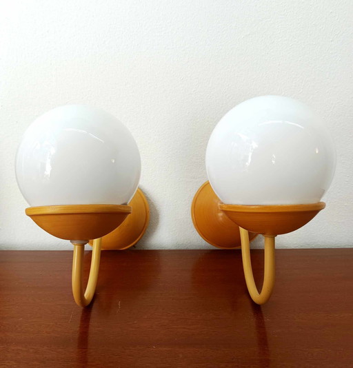 2x Vintage Ceramic and Opaline Wall Lights