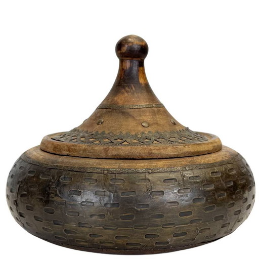 Decorative wooden pot with lid – Moroccan style