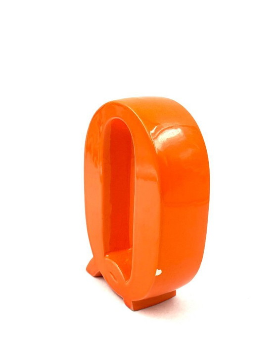 Image 1 of Space age oranje Q lettervormige keramische solifleur vaas, Marcel Radureau ca. 1970