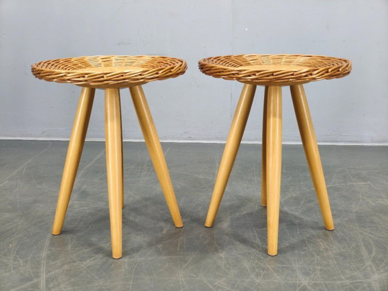 Image 1 of Een paar ULUV rotan bijzettafels van Jan Kalous, jaren 70.