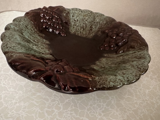 Image 1 of Foreign-West Germany Ceramic - Tripod Fruit Bowl Barbotine Grapes