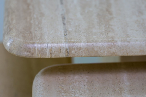 Set of 3 vintage travertine nesting coffee tables – Stone (photo 4 of 7)