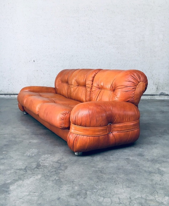 Image 1 of 1970's Midcentury Modern Italian Design by Adriano Piazzesi Leather 3 Seat Sofa