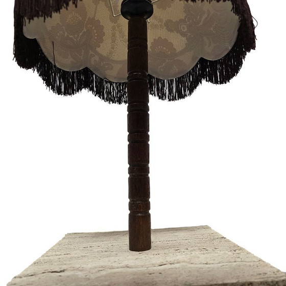 Image 1 of Retro-Tischleuchte mit Travertinfuß, 1970er/80er Jahre