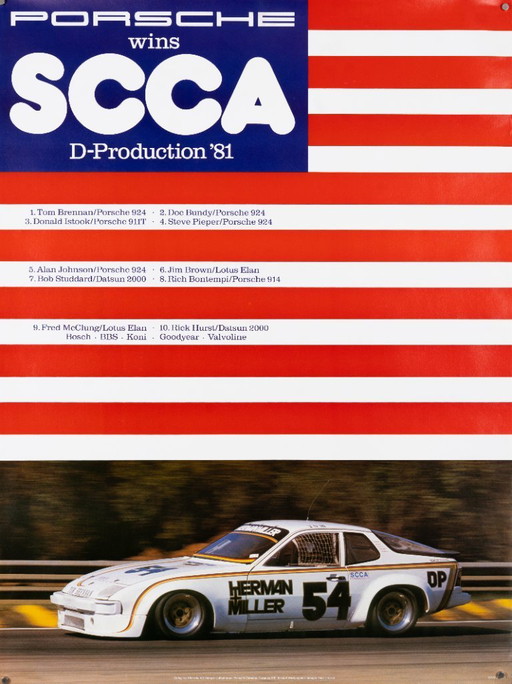 Porsche Wins SCCA 1981 – 1981 – Original Vintage Porsche Poster by Werbeagentur Strenger – Vintage Motorsport – 102x76 cm