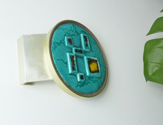 Image 1 of Vintage deurklink, duwgreep, deurgreep, jaren 60/70, keramiek, Space Age, turquoise