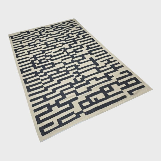 Handwoven Wool Tapestry | Victor Vasarely Style Op Art, Black White Geometric (118 × 81 in) – Rugs & carpets (photo 2 of 9)