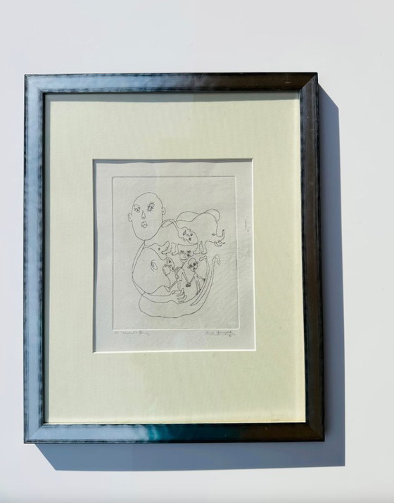 Image 1 of Vintage lithograph in a lacquered wooden frame by L. Gewisgold, 1970