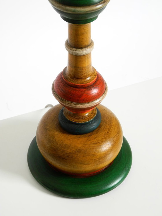 Beautiful, Large 1980s Table Lamp Made of Colorful Stained Pine Wood (photo 10 of 16)