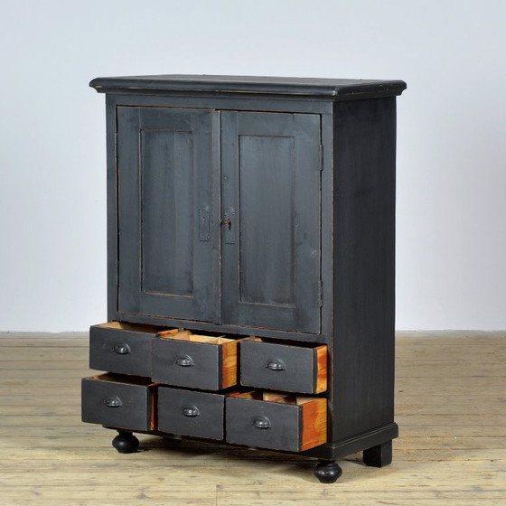 Pine Cabinet With 6 Drawers, Circa 1920 – Metal, Wood, Vintage (photo 5 of 11)