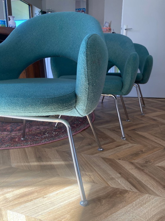 Image 1 of 4x vintage directiestoelen Eero Saarinen design turquoise