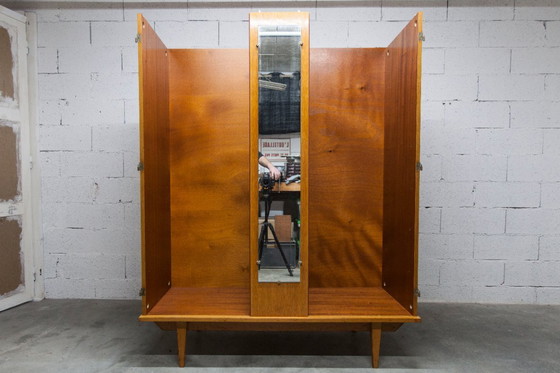 Image 1 of 1970s Scandinavian wardrobe with hanging space, shelf, mirror, 21x126cm, 2 doors