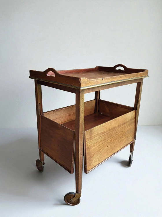 Mesa auxiliar/mesa de té de los años 50 – Carritos de bar, Wood, Brass, Art Deco (photo 4 of 12)
