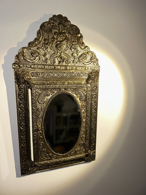 Old Dutch interior, beautiful antique mirror with key cabinet.