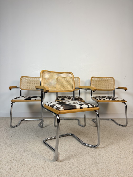 Image 1 of Suite de 4 fauteuils cannés chrome et bois années 70