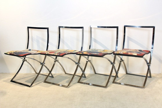 One off Hand painted set of four ‘Luisa’ Dining Chairs by Marcello Cuneo, polished steel, Chrome (photo 15 of 15)