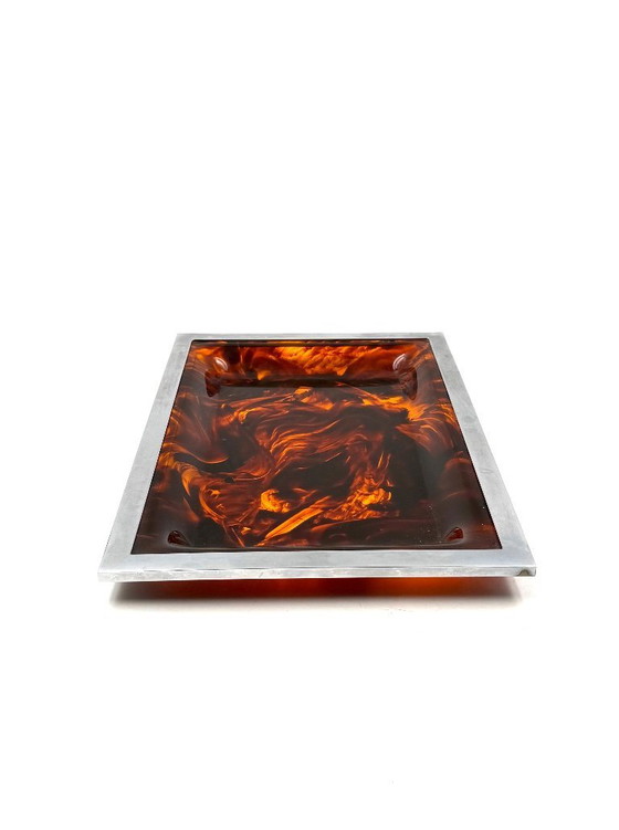 Image 1 of Hollywood regency brass and tortoiseshell lucite tray, Italy 1970s