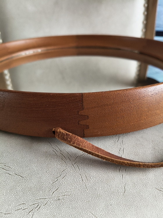 Image 1 of Vintage O.W. Hack Mirror – Teak & Leather – 1960s (Dutch Design) Description: