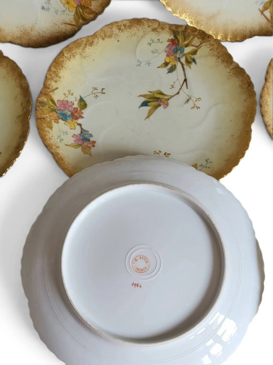 8 porcelain plates from Limoges, Martial Redon / Art Nouveau, Crockery, Gold, Yellow (photo 9 of 11)