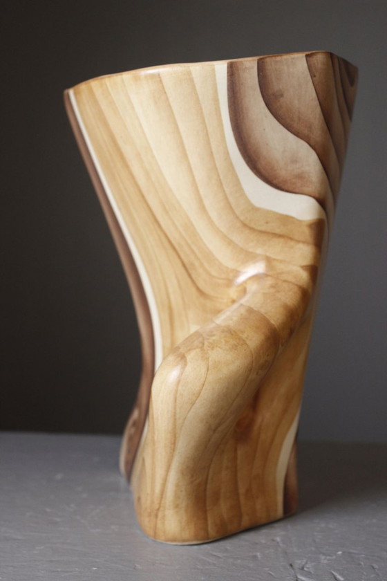 Image 1 of Grandjean Jourdan in Vallauris - Large satin-finish faux wood vase, France, 1950s