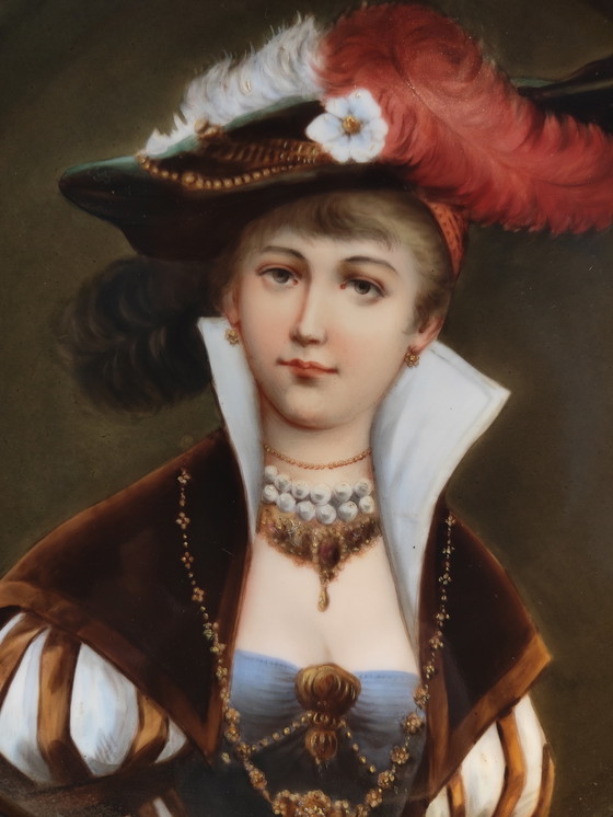 Image 1 of KPM Style Porcelain Portrait Reveuse Plaque Bronze Dore Box Hand Painted