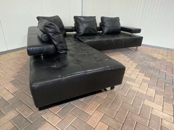 Image 1 of Sofá esquinero de piel auténtica Montel negro