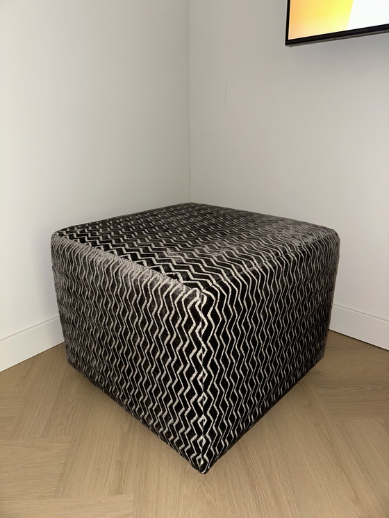 Image 1 of Pouf with luxury velour print fabric + matching cushion