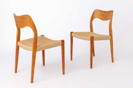 Image 1 of Set of 6 Niels Otto Møller Model 71 Dining Chairs, 1960s, Danish Mid Century Teak Chairs with Danish Cord Seats, Scandinavian De